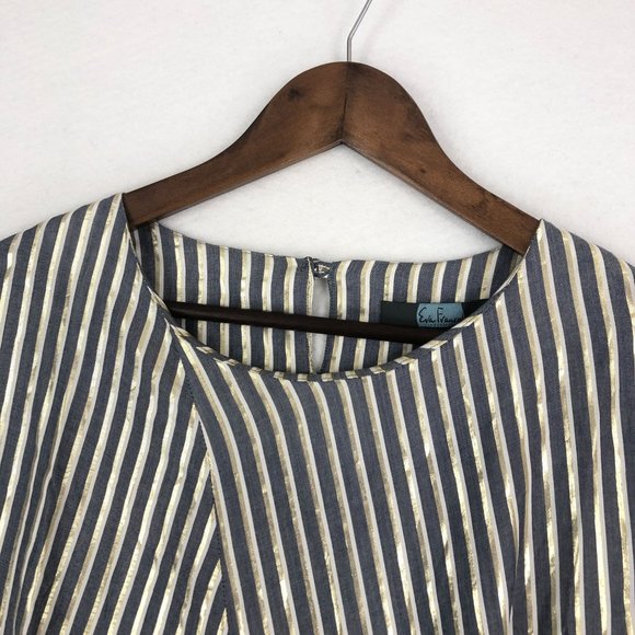Eva Franco Women's Size 6 Blue White Gold Lurex Striped Tie Front Blouse - Picture 2 of 11